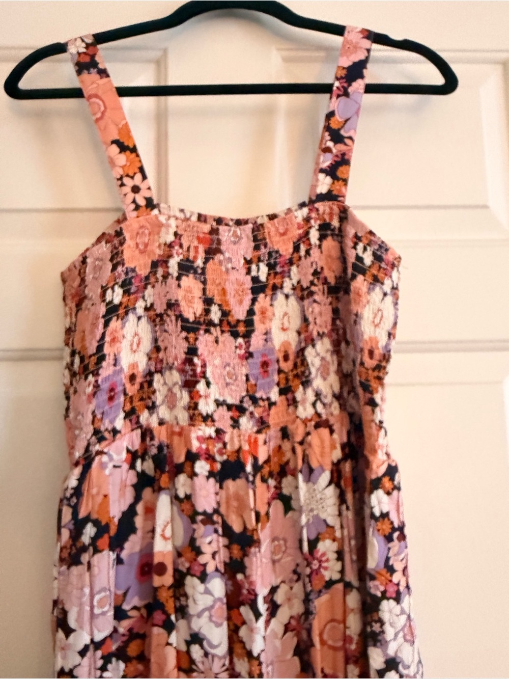 Floral Smocked Overall Romper Pants in Pink and Navy